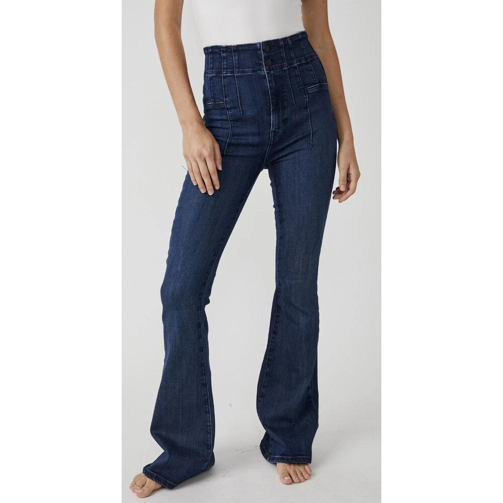 We Theβ Free Jeans Womens 30 Blue High Rise Flare Bell Bottom High Waist Stretch